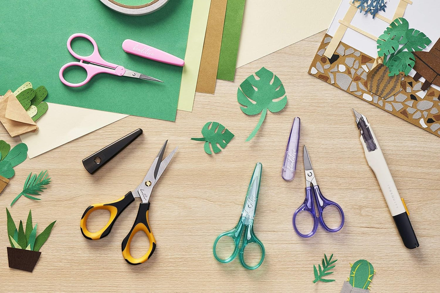 Beaditive High Precision Detail Scissors Set (2-Pc) Sharp, Fine Tips | Paper Cutting, Scrapbooking, Sewing, Crafting | Stainless Steel | Protective Cover (Pastel)
