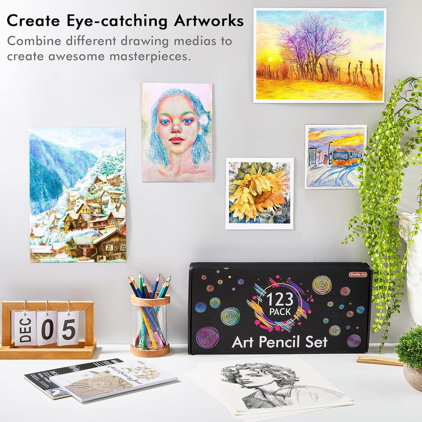 Shuttle Art Professional Drawing Kit, 123 Pieces of Drawing Pencils Set Includes Colouring Pencils, Watercolor, Charcoal, Graphite and Sketch, Ideal for Adults Children Artists
