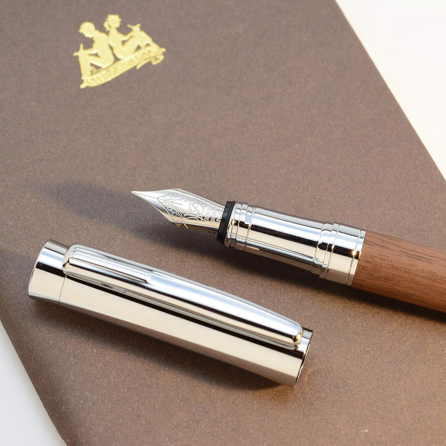 LACHIEVA Luxury Walnut Fountain Pen, Nice Pen with German-made Fine Nib, Converter, Cartridges. Nice Wood Pen Set for Men & Women. Best and Professional, Executive, Office Gift (Walnut).