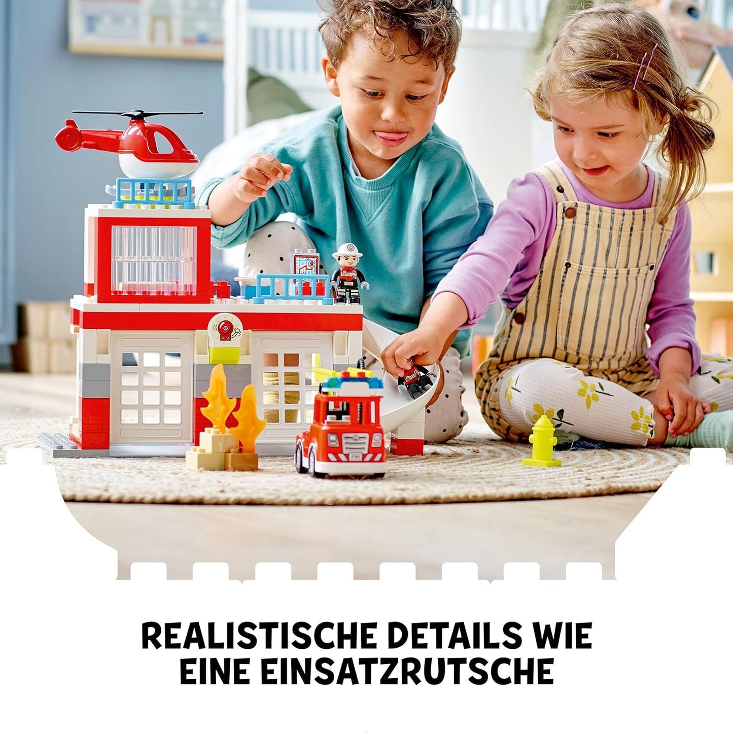 LEGO DUPLO Rescue Fire Station & Helicopter 10970 Building Toy; Playset with Fire Engine and Helicopter