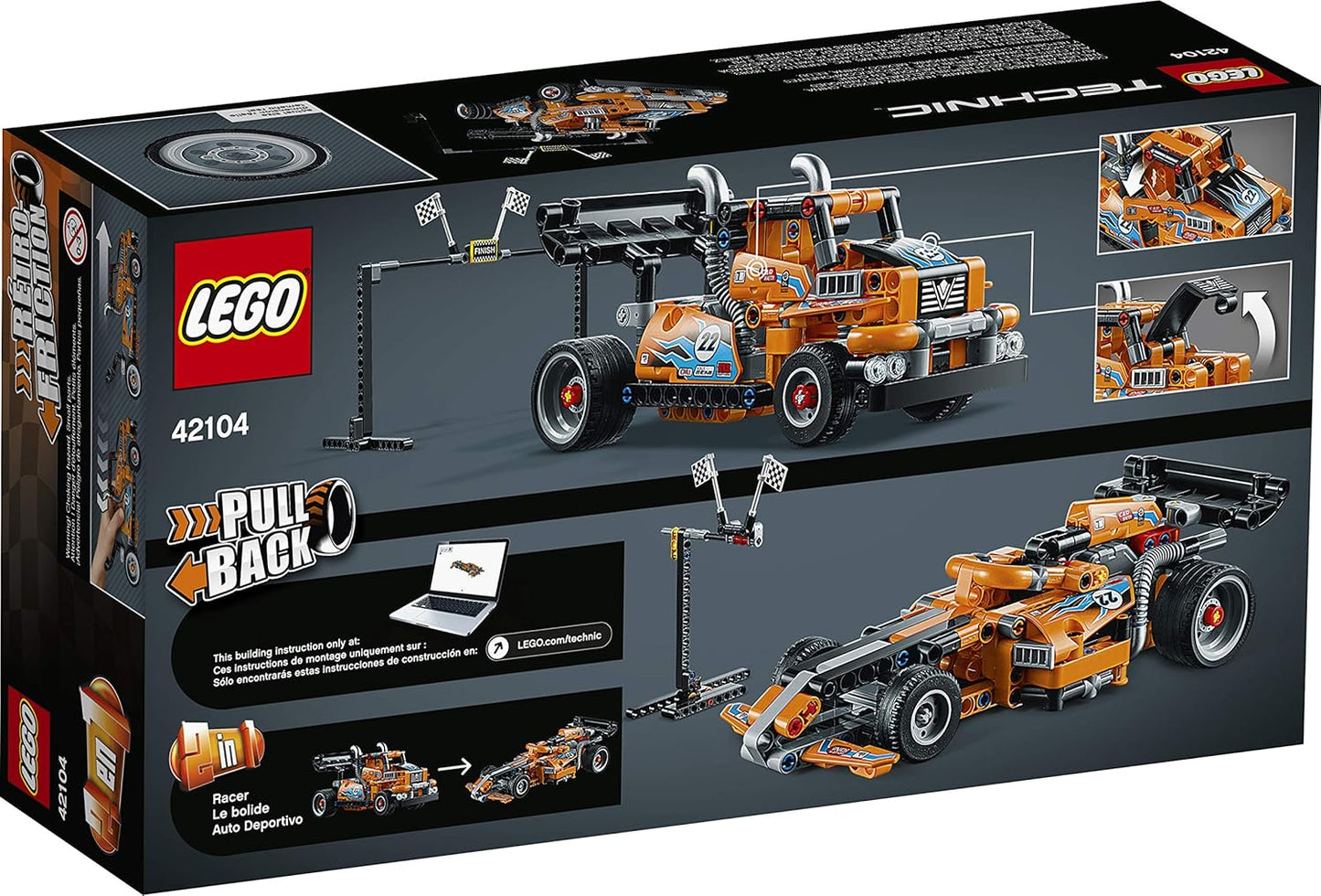 LEGO 42104 Technic Race Truck Toy to Racing Car 2-in-1 Model, Pull-Back Motor, Racer Vehicles Collection