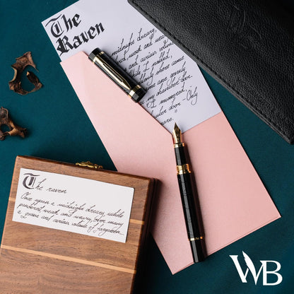 Wordsworth & Black Primori Fountain Pen Set [Black Gold]; Medium Nib, Gift Case, 24 Ink Cartridges, Refill Converter, Manual; Journaling, Calligraphy, Smooth Writing Pens; Left & Right Handed writing sample