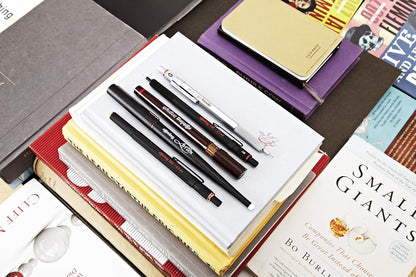 rOtring 800 Retractable Metal Ballpoint Pen, Medium Point, Black Ink, Black Barrel, Refillable, Great Gift for Coworker