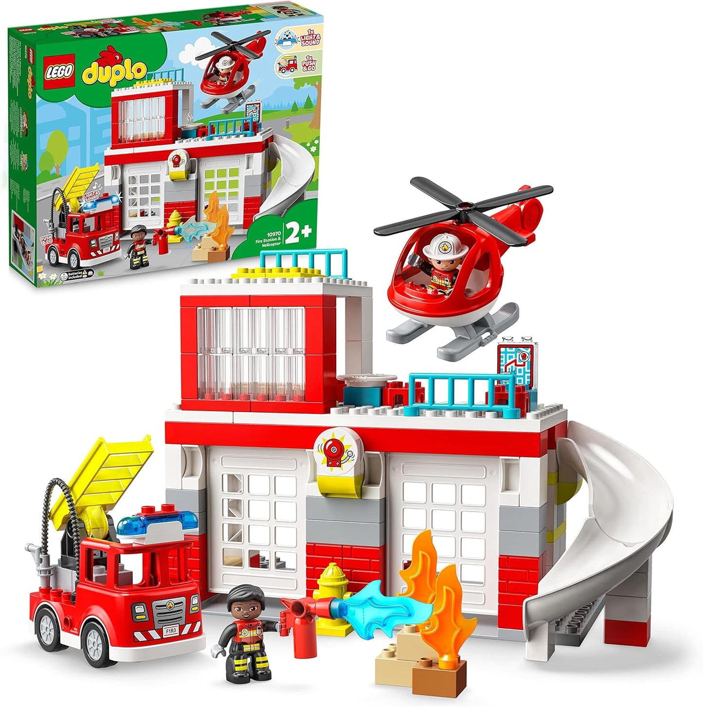 LEGO DUPLO Rescue Fire Station & Helicopter 10970 Building Toy; Playset with Fire Engine and Helicopter