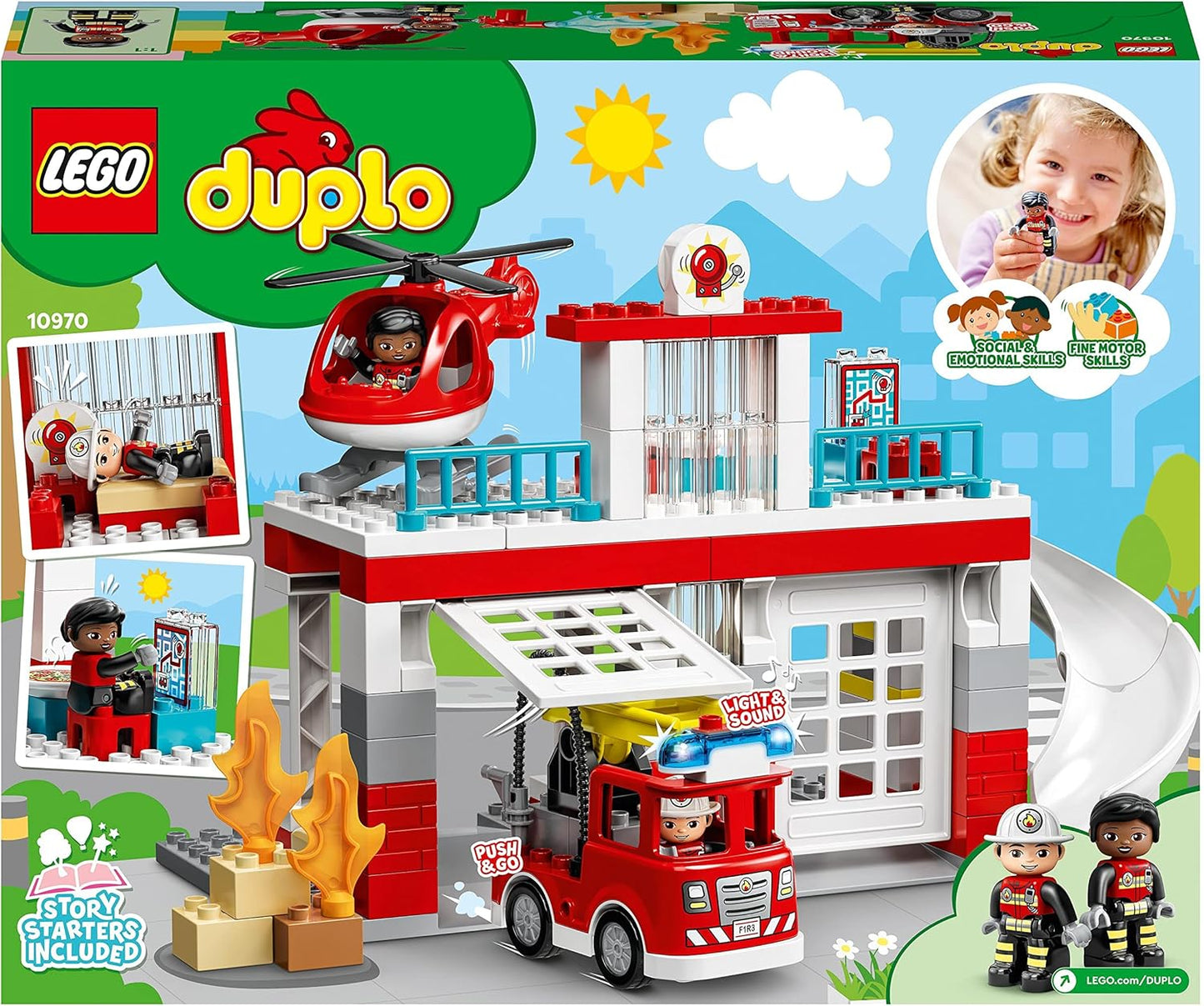 LEGO DUPLO Rescue Fire Station & Helicopter 10970 Building Toy; Playset with Fire Engine and Helicopter