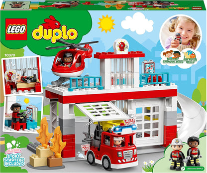 LEGO DUPLO Rescue Fire Station & Helicopter 10970 Building Toy; Playset with Fire Engine and Helicopter