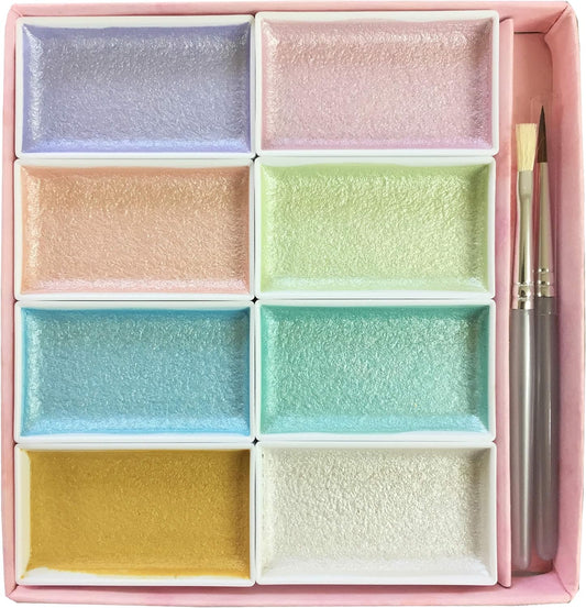 Nihonga Sumi-e Watercolor Paint Pan Set, 8 Pearl colors by Kissho