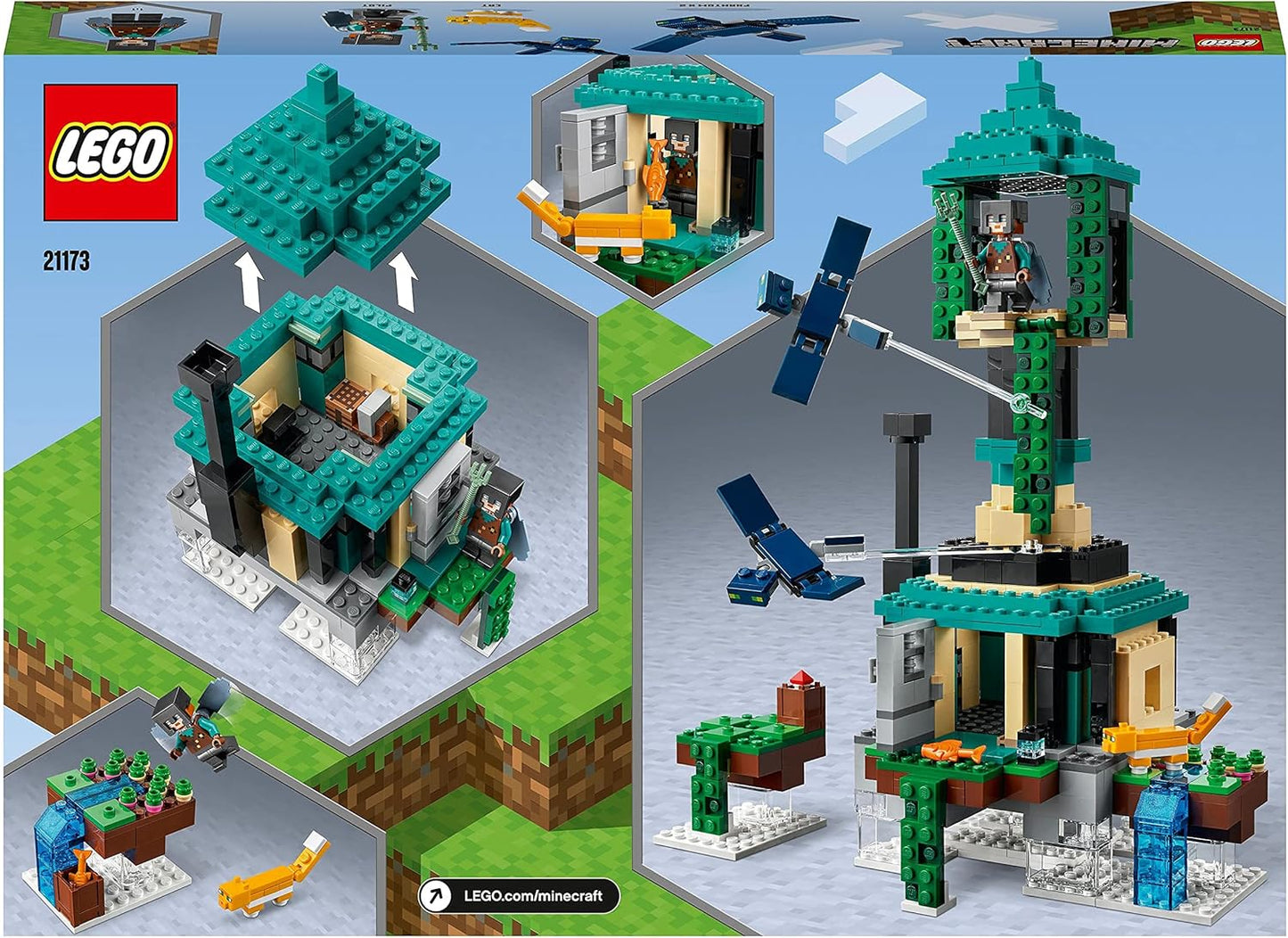 LEGO 21173 Minecraft Tower of The Sky Toy for Boys and Girls with PILOT Figures, Cat and 2 Flying Phantoms