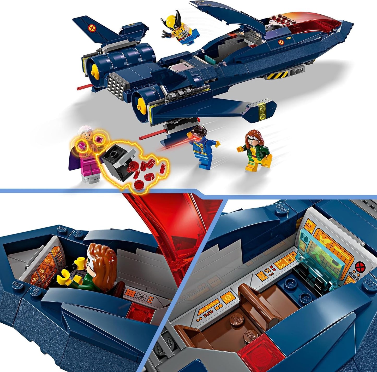 LEGO 76281 Marvel X-Jet X-Men Toy Plane Fighter Construction with Superhero Minifigures Wolverine, Magneto, Cyclops and Rogue, Gift for Boys and Girls Ages 8+