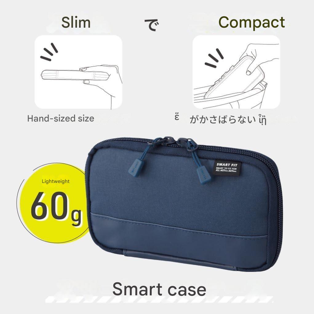 Blue smart case with features highlighted on a white background