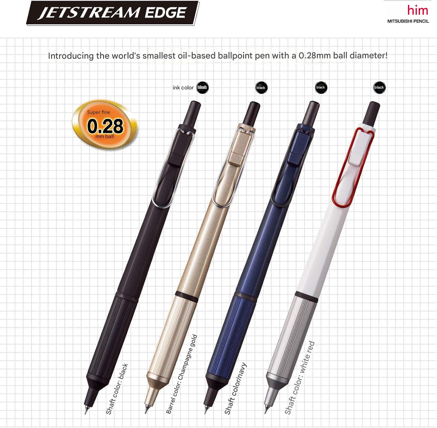 Ultra Fine 0.28 Ballpoint Pen Japan – Mitsubishi Jetstream Edge SXN100328W.15 White Red – Smooth Oil Ink – For Precise Writing – Original Imported
