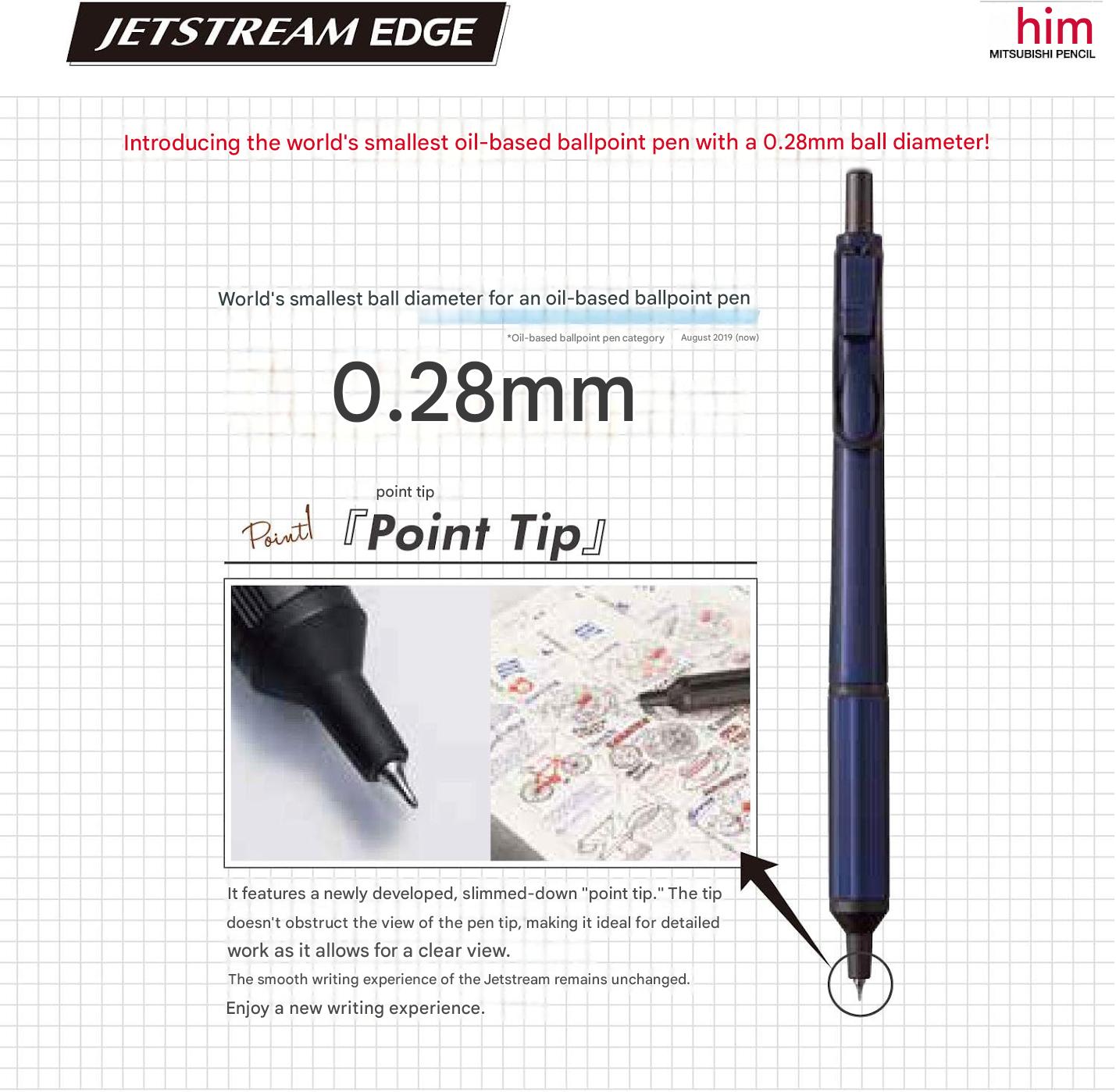 Ultra Fine 0.28 Ballpoint Pen Japan – Mitsubishi Jetstream Edge SXN100328W.15 White Red – Smooth Oil Ink – For Precise Writing – Original Imported