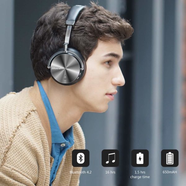 Bluedio T4 (Turbine) Active Noise Cancelling Bluetooth Headphones with Mic Over-ear Swiveling Wired and Wireless headphones Headset for Cell Phone/TV/PC bass fashion (Black) - Image 2