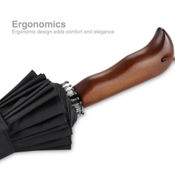 Plemo Windproof Stick Umbrella, Wood Handle Waterproof Cloth with 24 Ribs, Durable for Optimal Resistance to Wind and Rain, Classic Black - Image 6