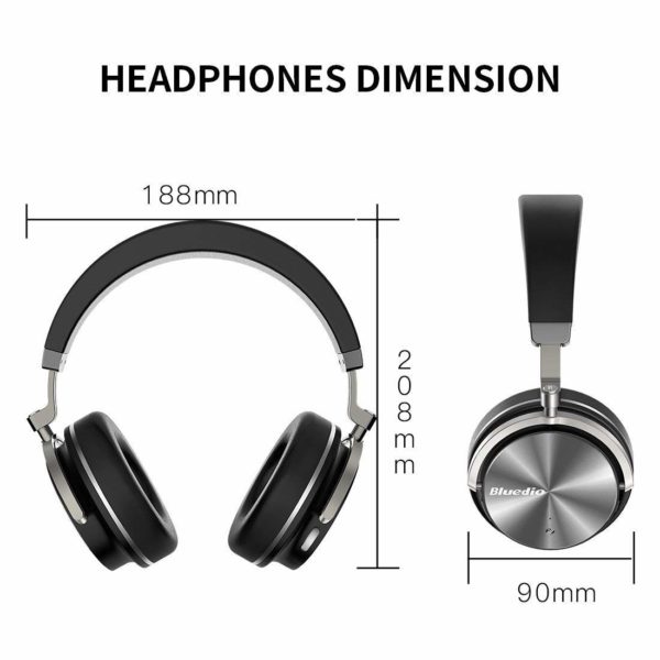 Bluedio T4 (Turbine) Active Noise Cancelling Bluetooth Headphones with Mic Over-ear Swiveling Wired and Wireless headphones Headset for Cell Phone/TV/PC bass fashion (Black) - Image 8