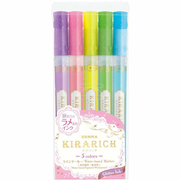 Zebra Glitter Highlighter, Kirarich, Pack of 5 (WKS18-5C)