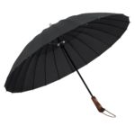 Plemo Windproof Stick Umbrella, Wood Handle Waterproof Cloth with 24 Ribs, Durable for Optimal Resistance to Wind and Rain, Classic Black