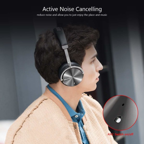 Bluedio T4 (Turbine) Active Noise Cancelling Bluetooth Headphones with Mic Over-ear Swiveling Wired and Wireless headphones Headset for Cell Phone/TV/PC bass fashion (Black) - Image 3