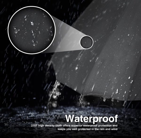 Plemo Windproof Stick Umbrella, Wood Handle Waterproof Cloth with 24 Ribs, Durable for Optimal Resistance to Wind and Rain, Classic Black - Image 3