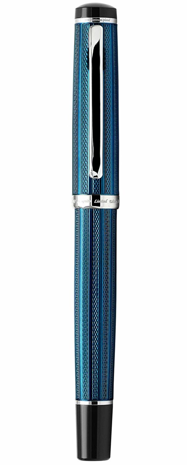 Xezo Brass Fine Roller Ball Pen Blue Metallic Color in French, Diamond Cut Marking, Platinum Plating, Serialized (Incognito Blue R) - Image 2