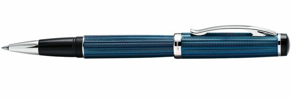 Xezo Brass Fine Roller Ball Pen Blue Metallic Color in French, Diamond Cut Marking, Platinum Plating, Serialized (Incognito Blue R) - Image 5