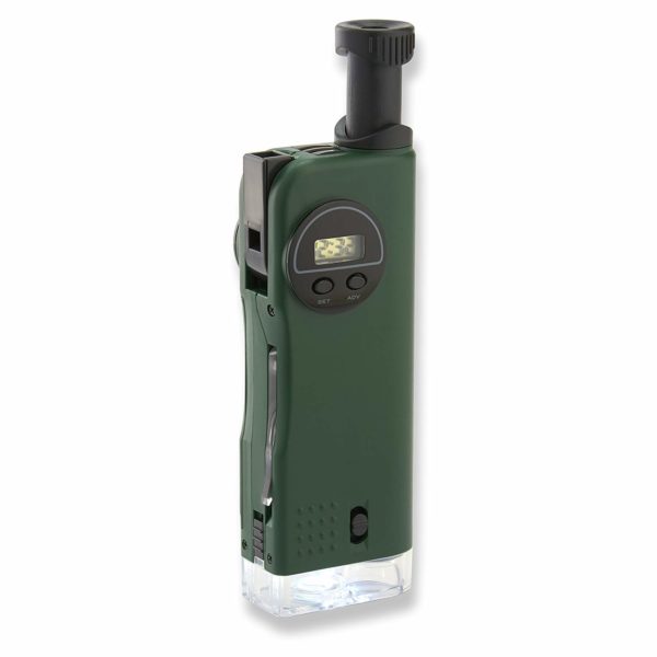 Carson X-Scope Kids 7 Function Multi Purpose Optical Pocket Tool with 30x Microscope, 8x Telescope, 9x Fold-Out Magnifier, Flashlight, Signal Whistle, Directional Compass and Digital Clock (CP-11)