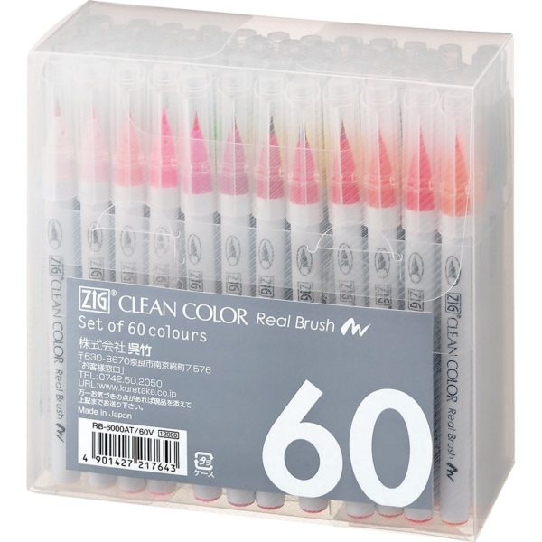 Kuretake Clean Color Real Brush Watercolour Brush Pens (Set Of 60 Colours)