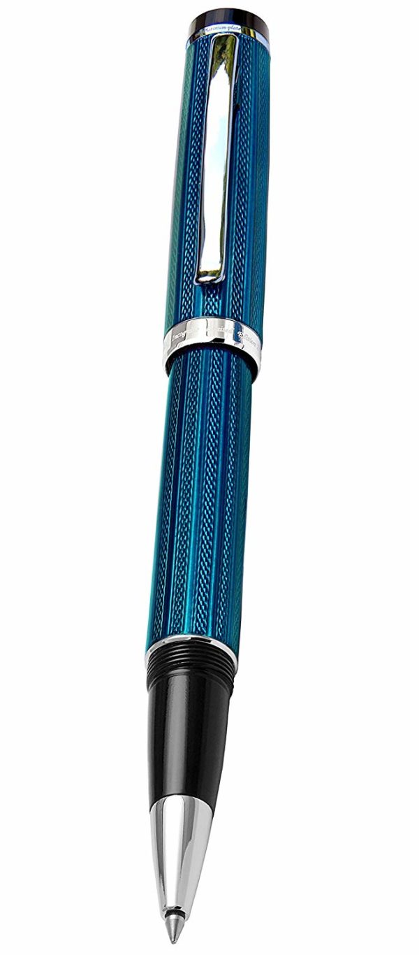 Xezo Brass Fine Roller Ball Pen Blue Metallic Color in French, Diamond Cut Marking, Platinum Plating, Serialized (Incognito Blue R) - Image 6