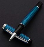 Xezo Brass Fine Roller Ball Pen Blue Metallic Color in French, Diamond Cut Marking, Platinum Plating, Serialized (Incognito Blue R)