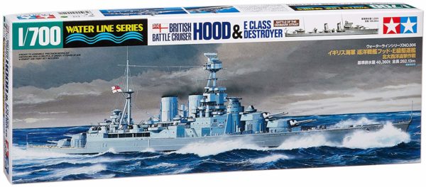 Tamiya 1/700 Waterline Series No. 806 British Navy Cruiser Battle Ship Hood / Class E destroyer North Atlantic pursuit strategy Plastic model 31806