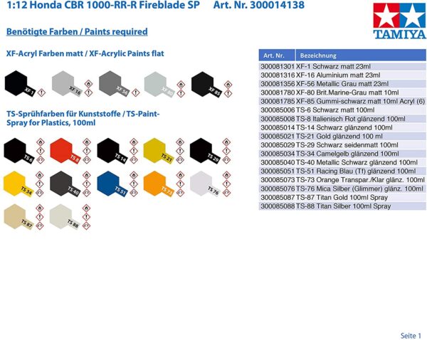 Tamiya 14138 1/12 Motorcycle Series No. 138 Honda CBR 1000RR-R FIREBLADE SP Plastic Model - Image 7