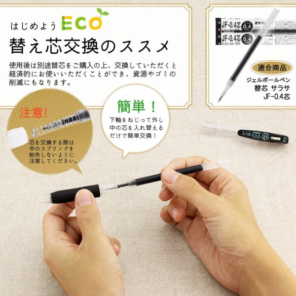Zebra P-JJS15-BK5 Sarasa Clip Gel Ballpoint Pen, 0.4, Black, 5 Pieces - Image 4